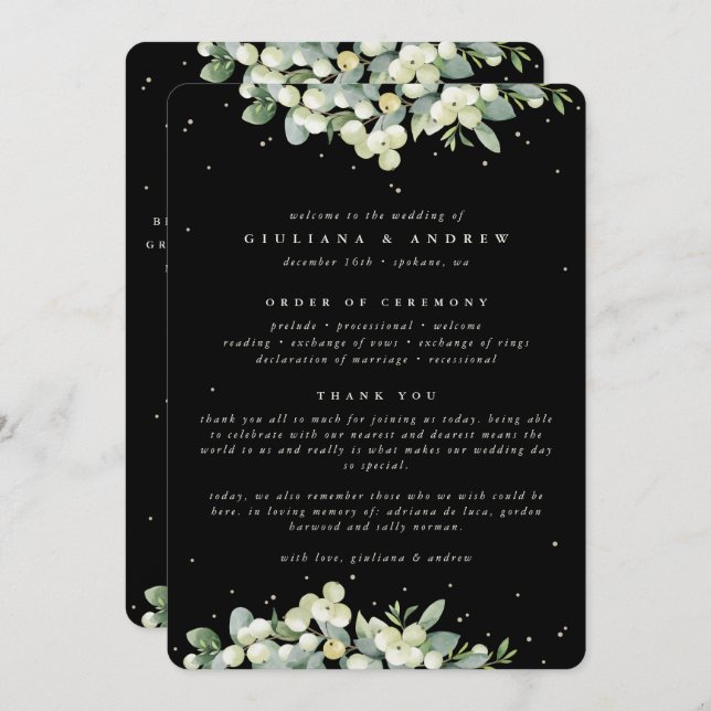 Programme Mariage d'hiver Elégant Black Snowberry+Eucalyptus (Devant / Derrière)