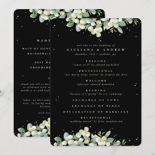 Programme Mariage d'hiver Elégant Black Snowberry+Eucalyptus (Devant / Derrière)