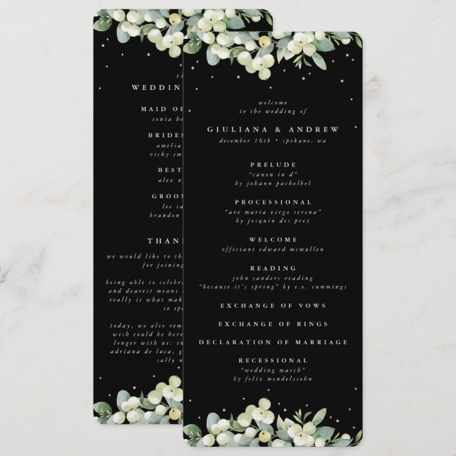 Programme Mariage d'hiver Elégant Black Snowberry+Eucalyptus (Devant / Derrière)