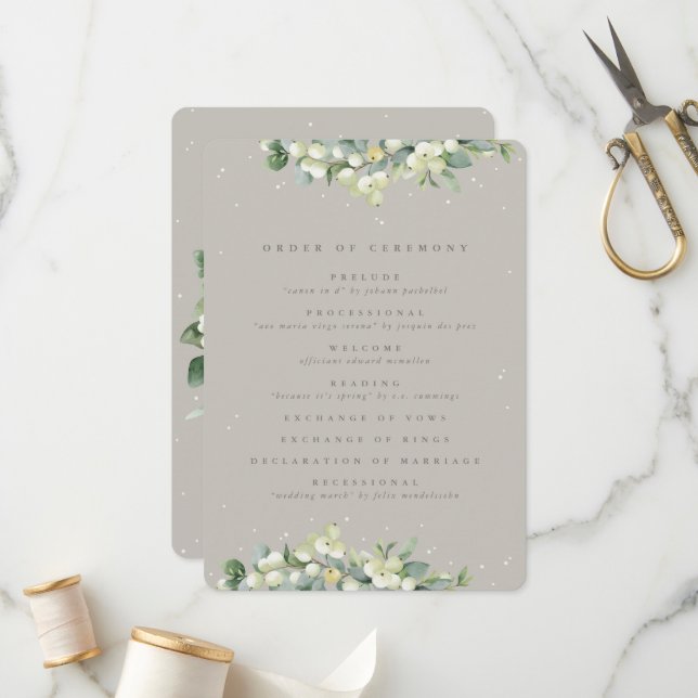 Programme Mariage d'hiver élégant Greige Snowberry+Eucalyptu (Devant/Arrière en situation)