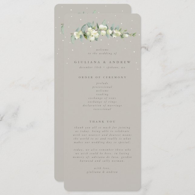 Programme Mariage d'hiver Greige Snowberry+Eucalyptus (Devant / Derrière)
