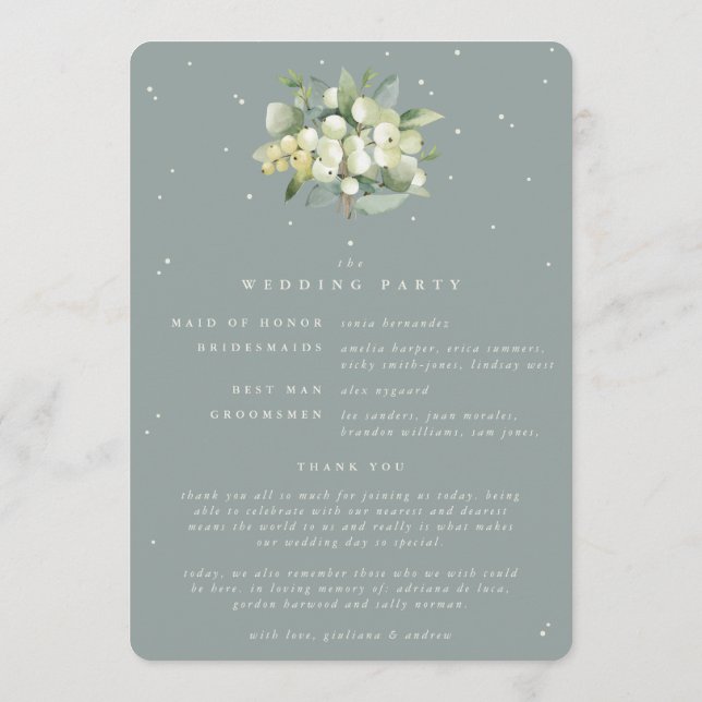 Programme Mariage d'hiver Seafoam Green Snowberry+Eucalyptus (Dos)