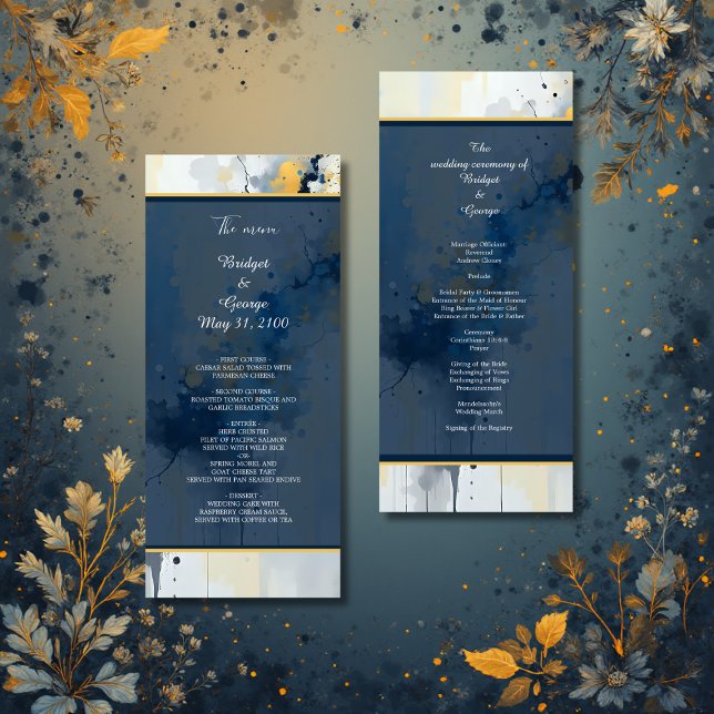Programme mariage d'illustration Abstrait Blue & Gold Ink (Créateur téléchargé)