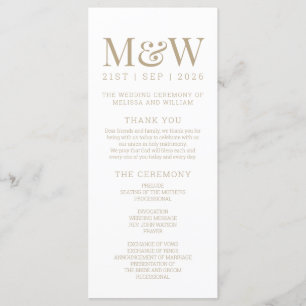 Programme Mariage d'or blanc Monogramme moderne