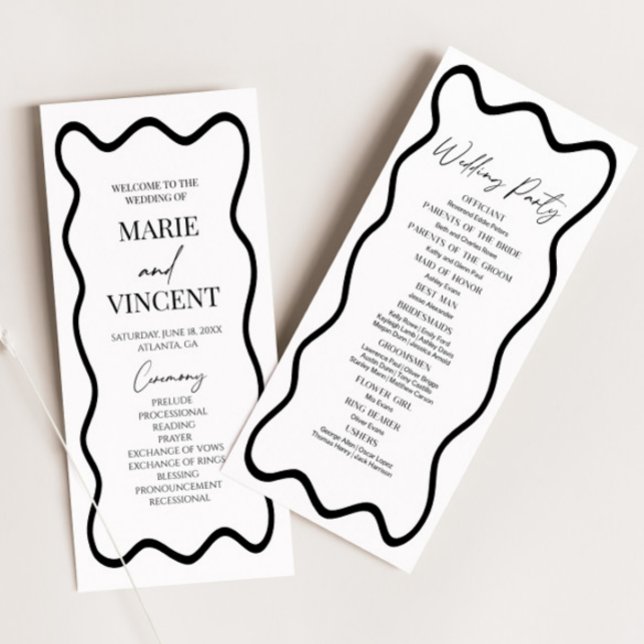 Programme Mariage élégant à bord ondulé noir et blanc (Créateur téléchargé)