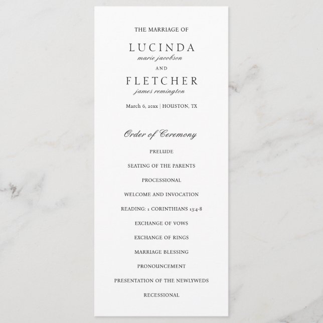 Programme Mariage élégant à l'ancienne en noir et blanc (Devant)