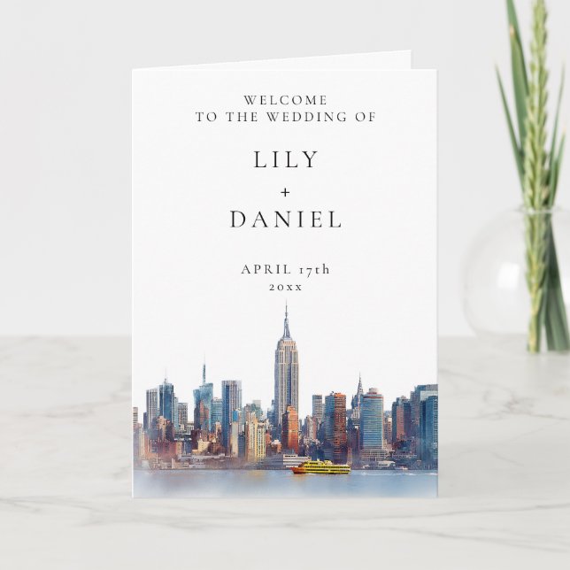 Programme Mariage élégant à New York à l'aquarelle (Devant)