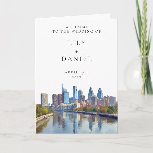 Programme Mariage élégant à Philadelphie à l'aquarelle (Devant)