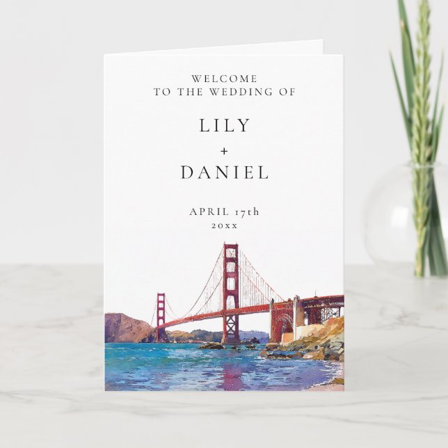 Programme Mariage élégant à San Francisco à l'aquarelle (Devant)
