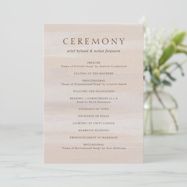 Programme Mariage élégant aquarelle neutre moderne (Debout devant)