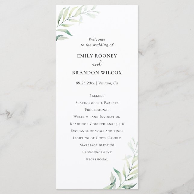 Programme Mariage élégant au vert de sauge et à l'eucalyptus (Devant)