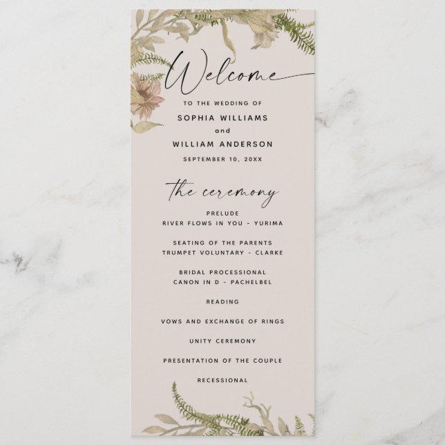 Programme Mariage élégant aux fleurs et fougères | Jardin bo (Devant)