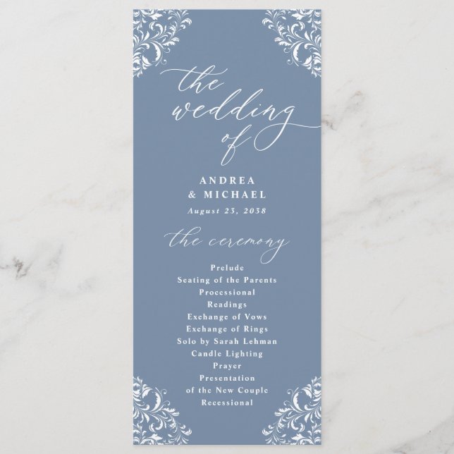 Programme Mariage Élégant Bleu Poussiéreux Vintage Classique (Devant)