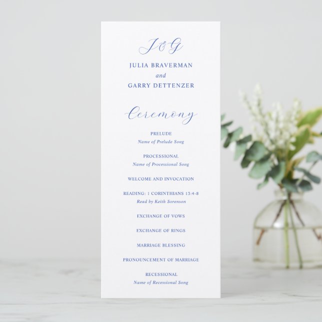 Programme Mariage élégant bleu royal traditionnel (Debout devant)