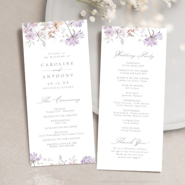 Programme Mariage Élégant Botanique Floral Bohème Violet (Purple Elegant Botanical Floral Boho Wedding Program)