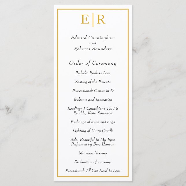Programme Mariage Élégant Classique Monogramme Doré (Devant)