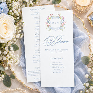 Programme Mariage Élégant Crête de Fleur Sauvage au Bleu Pou