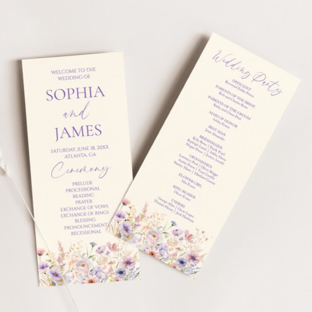 Programme Mariage Élégant de Prairie de Fleurs Sauvages Rose (Créateur téléchargé)