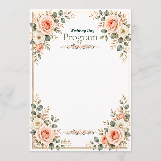 Programme Mariage élégant émeraude vert et crème (Devant)