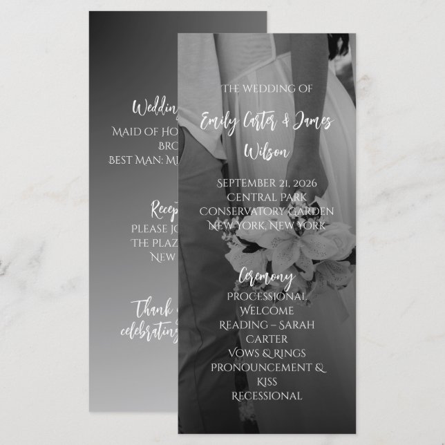 Programme Mariage Élégant en Noir et Blanc (Devant / Derrière)