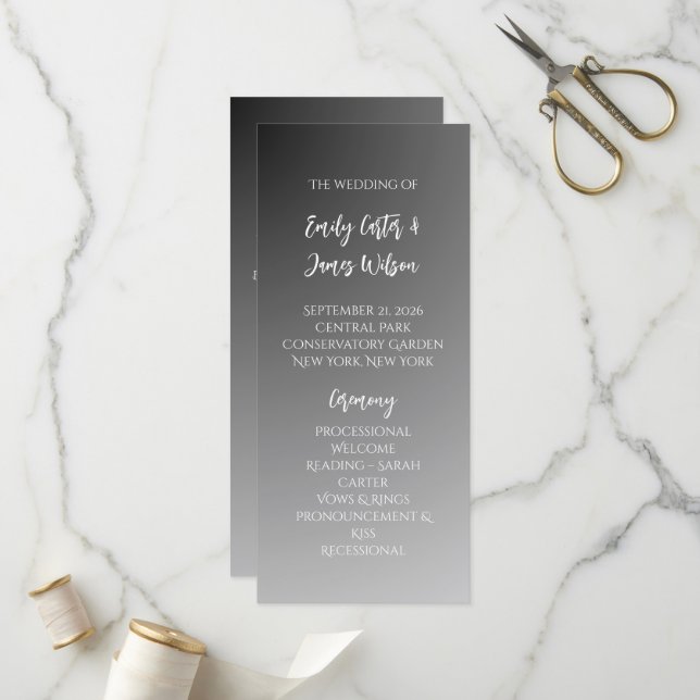 Programme Mariage Élégant en Noir et Blanc (Devant/Arrière en situation)
