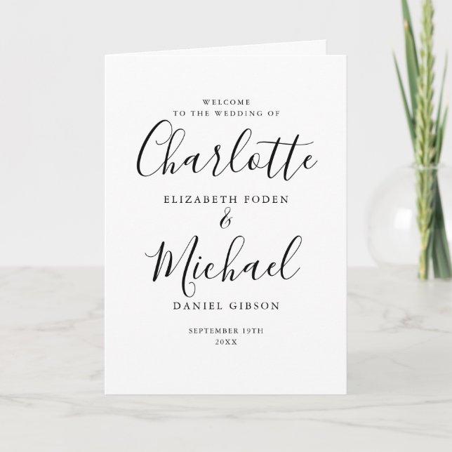 Programme Mariage élégant en noir et blanc avec une écriture (Devant)