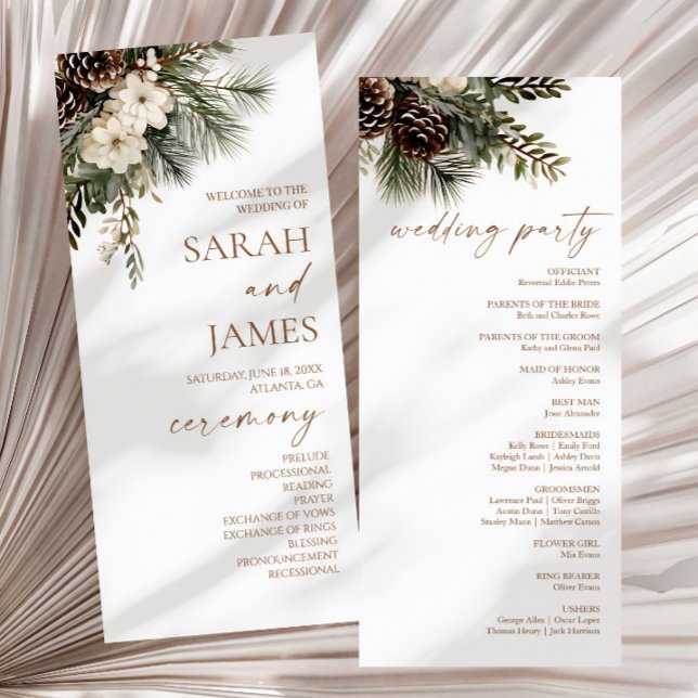 Programme Mariage Élégant Fleurs d'Hiver Pins (Créateur téléchargé)