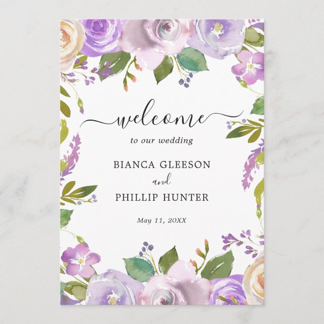 Programme Mariage Élégant Floral Aquarelle Lilas (Devant)