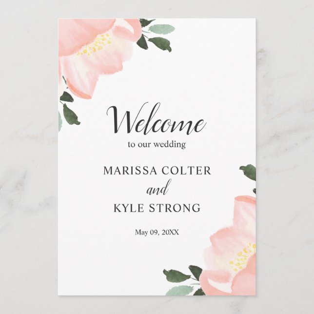 Programme Mariage Élégant Floral Aquarelle Rose (Devant)