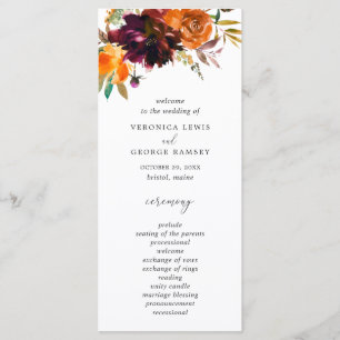 Programme Mariage Élégant Floral Rustique d'Automne