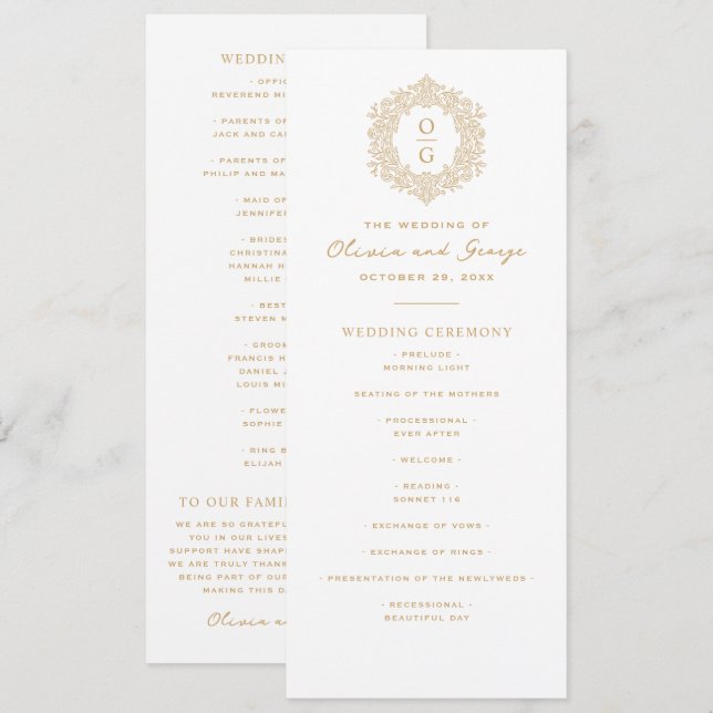 Programme Mariage Élégant Héritage en Or (Devant / Derrière)