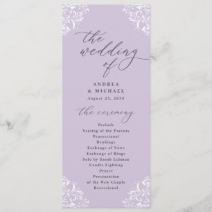 Programme Mariage élégant lavande violet vintage classique