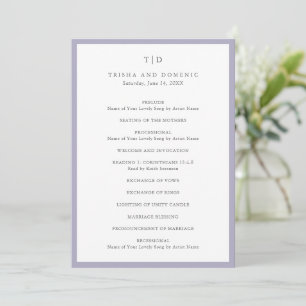 Programme Mariage élégant moderne au monogramme lilas