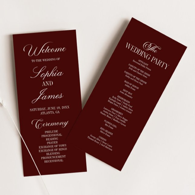 Programme Mariage Élégant Moderne Burgundy Foncé (Créateur téléchargé)