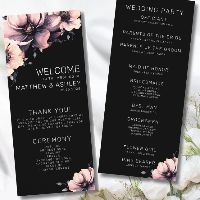Programme Mariage Élégant Moderne Floral Rose Pâle (Simple Elegant Modern Floral Blush Pink Wedding Program)