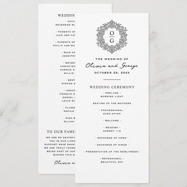 Programme Mariage Élégant Noir et Blanc Hérité (Devant / Derrière)