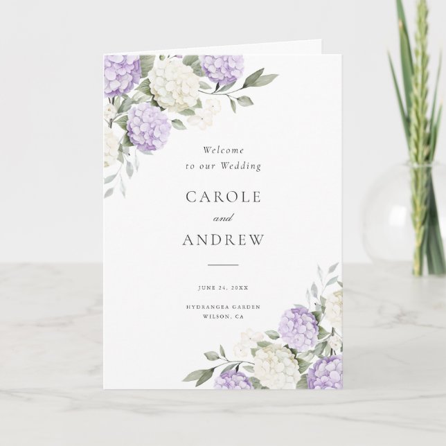 Programme Mariage Élégant Pliée Hydrangea Violet Floral (Devant)