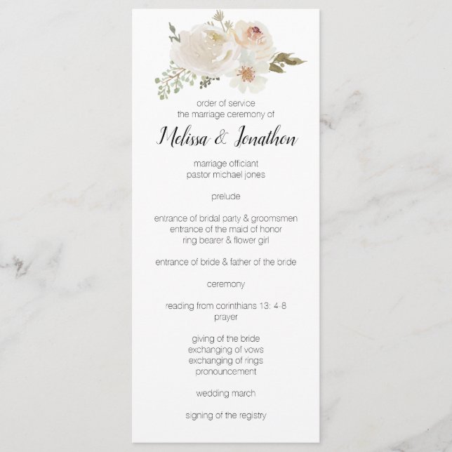 Programme Mariage Élégant Romantique aux Fleurs Blanches (Devant)