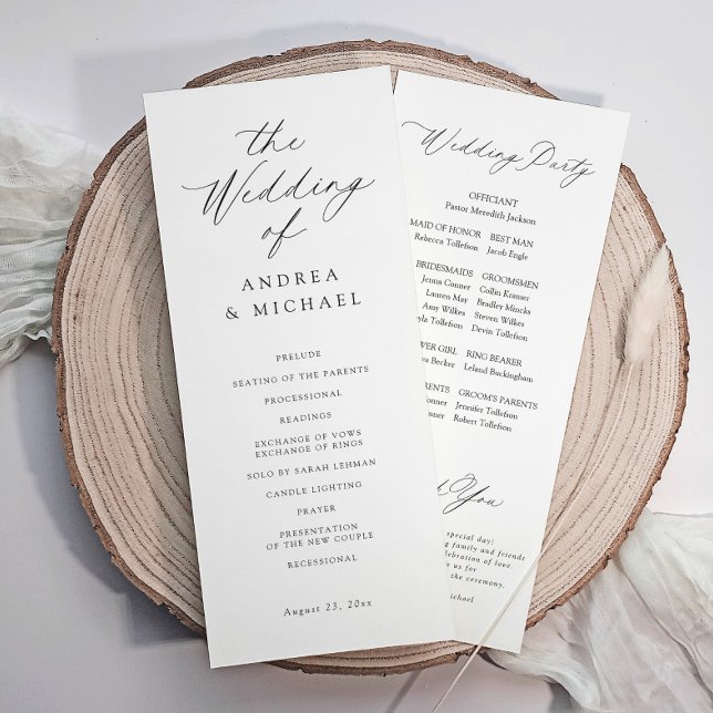Programme Mariage Élégant Romantique Moderne (Modern wedding program with delicate calligraphy—perfect for romantic, elegant ceremonies.)