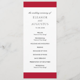 Programme Mariage Élégant Simple Classique Rouge Minimal