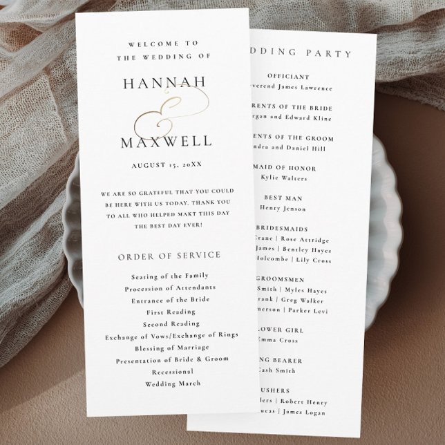 Programme Mariage élégant typographie noir et blanc (Elegant typography gold script calligraphy wedding programs.)