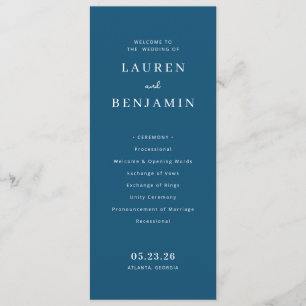 Programme Mariage Élégant Typographique Bleu Marine