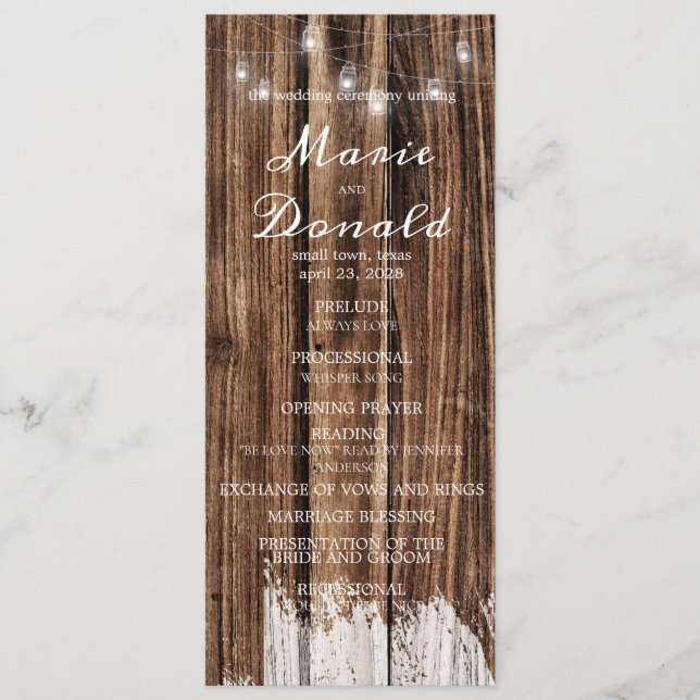 Programme Mariage en bois rustique et lanternes (Devant)