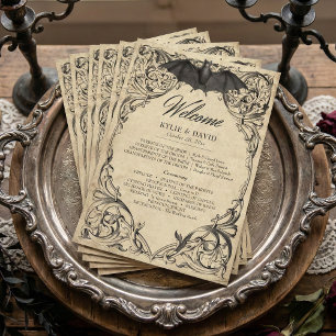Programme Mariage en parchemin noir vintage chauve-souris ju