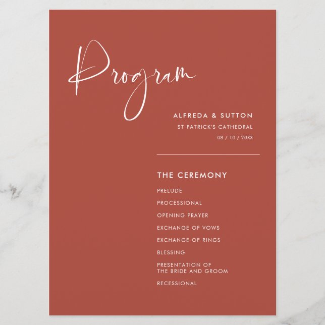 Programme Mariage en terre cuite élégant et moderne (Devant)
