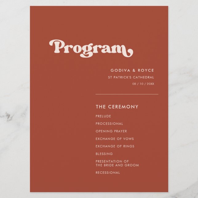 Programme Mariage en terre cuite rétro élégant (Devant)