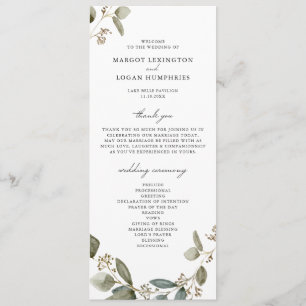 Programme Mariage Eucalyptus à l'aquarelle rustique