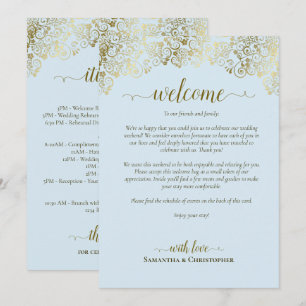 Programme Mariage Fantaisie Bleu Pâle & Or Bienvenue & Itiné