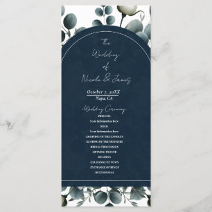 Programme Mariage Fleurie Moderne Bleu Foncé et Blanc