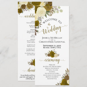 Programme Mariage Floral à l'Aquarelle Jaune et Or Élégant